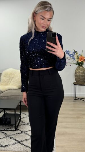 img_1385 Glitter top met lange mouwen donker blauw