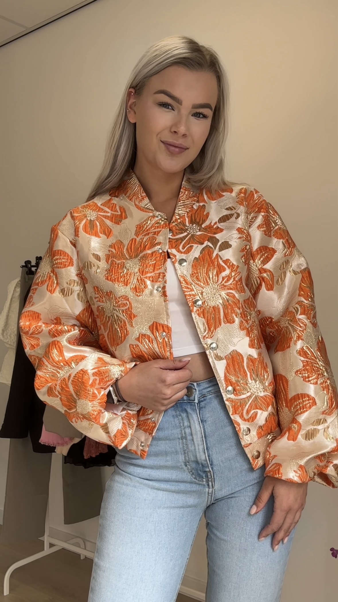 Bomber jacket bloemenprint – Oranje