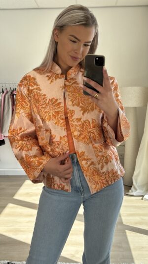 Bomber jack met bloemenprint - Oranje/Roze