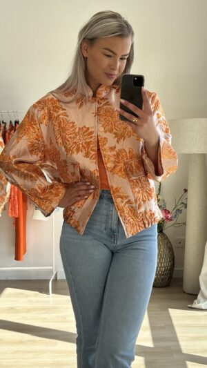 Bomber jack met bloemenprint - Oranje/Roze