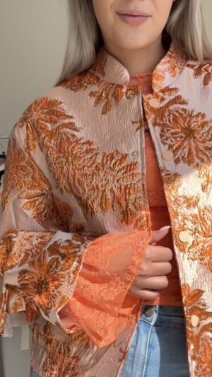 Bomber jack met bloemenprint - Oranje/Roze
