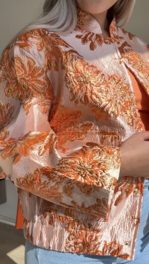 Bomber jack met bloemenprint - Oranje/Roze