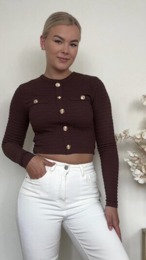 Bruine top met gouden knopen
