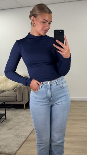 img_2374 Lange mouwen top met stretch - Donker blauw