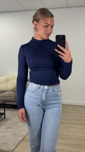 Lange mouwen top met stretch - Donker blauw