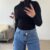 Tall jeans stretch met schuine knoop - crossover