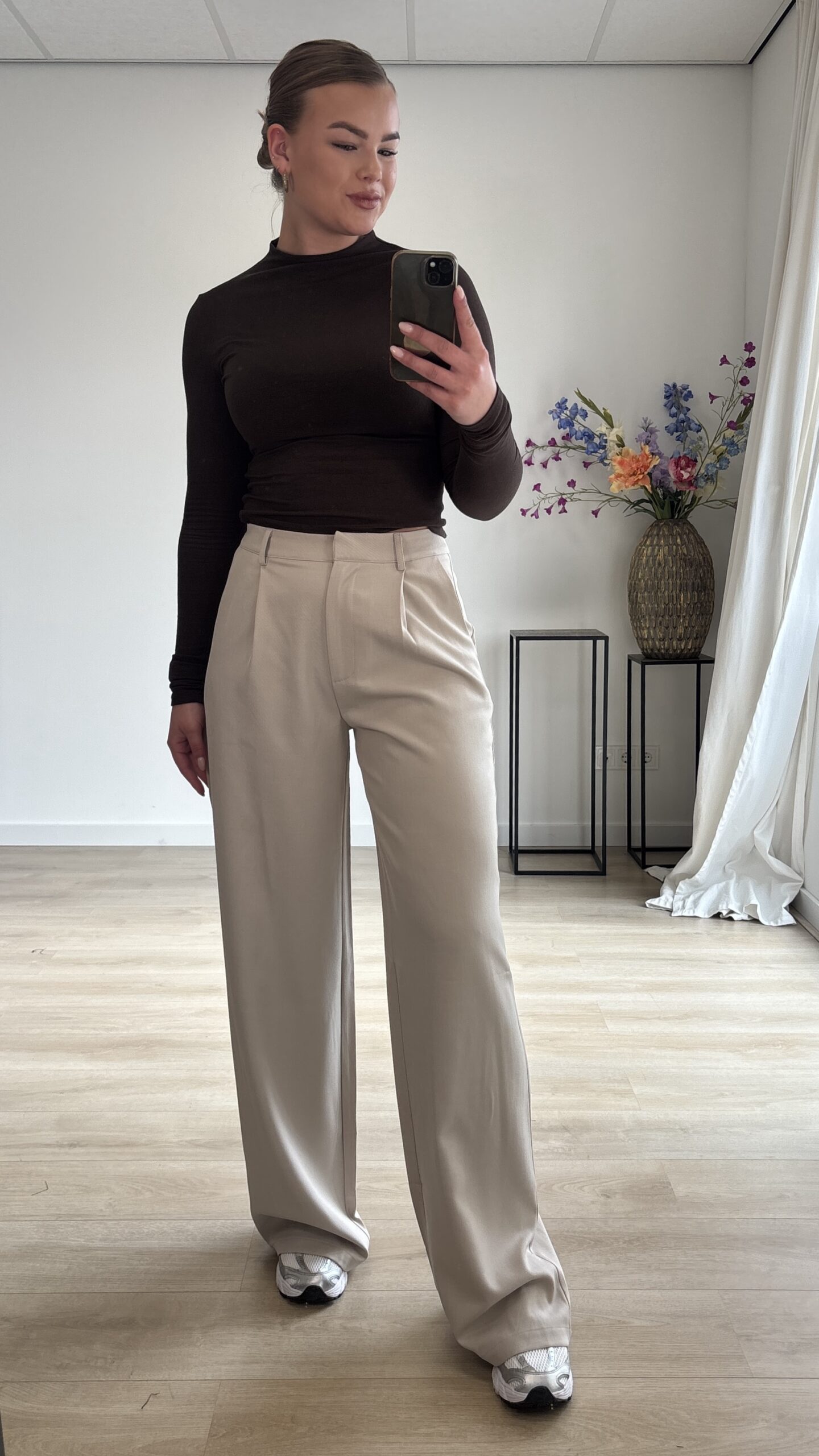 Tall wide leg pantalon – Beige