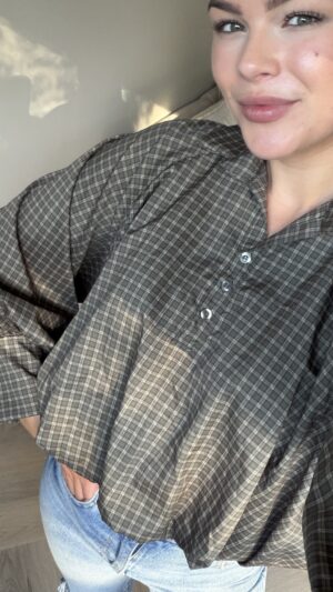 Blouse met ruitjes kort - Groen
