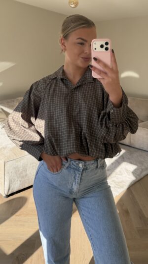 Blouse met ruitjes kort - Groen