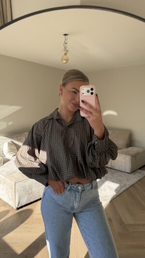 Blouse met ruitjes kort - Groen