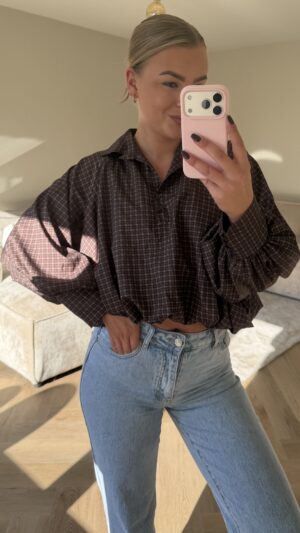 Blouse met ruitjes kort - Bruin