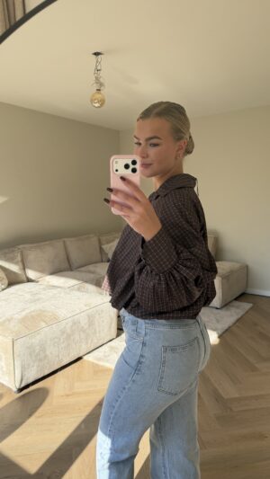 Blouse met ruitjes kort - Bruin