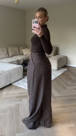img_2708 Tall wide pantalon met ruit - Bruin