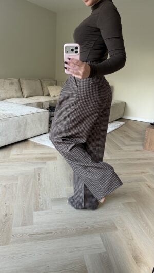 img_2717 Tall wide pantalon met ruit - Bruin