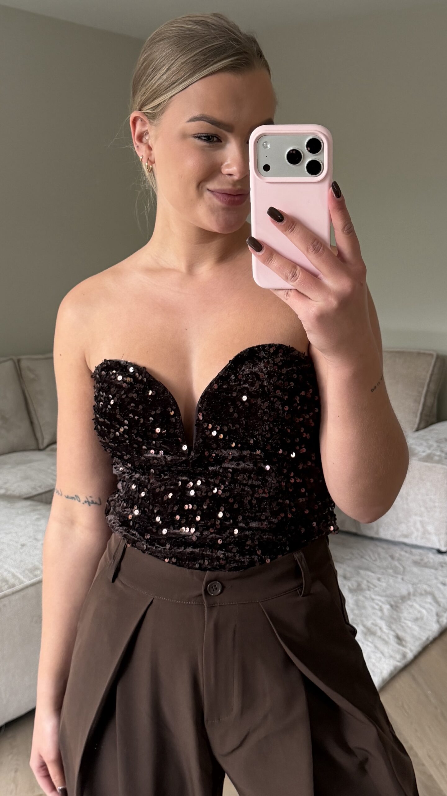 Bruine glitter top strapless